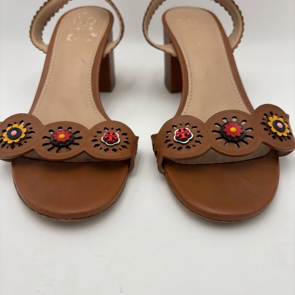 Tory Burch‎ Tan Heels with Floral Accents